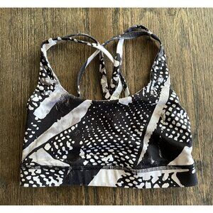 Lululemon Women's Sports Bra Athletic Cross Back Black White printed SIZE 2